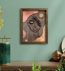 BK Home Minimalist Woman Tasarımlı Doğal Masif Ahşap Çerçeveli Tablo-1