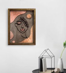 BK Home Minimalist Woman Tasarımlı Doğal Masif Ahşap Çerçeveli Tablo-1