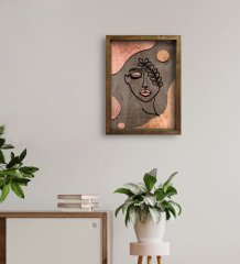 BK Home Minimalist Woman Tasarımlı Doğal Masif Ahşap Çerçeveli Tablo-1