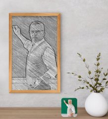 Kişiye Özel Erkek Öğretmen Karakalem Tasarımlı Dekoratif Retro Ahşap Çerçeveli Tablo-1