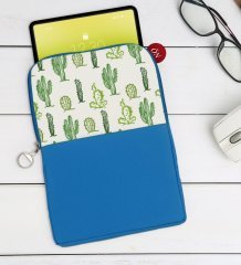 BK Gift Kaktüs Tasarımlı Taşınabilir Koruyucu Tablet Kılıfı & Organizer Çanta - Mavi-3