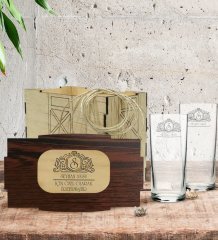 Kişiye Özel Ahşap Kutuda İkili Rakı Bardağı