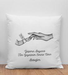 BK Gift Kişiye Özel Siyah Beyaz Anne-Çocuk El Tasarımlı Beyaz Kırlent Yastık-2, Anneye Hediye, Ev Dekorasyonu, Yeni Doğum Hediyesi