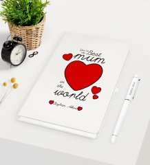 Kişiye Özel Dünyanın En İyi Annesi Beyaz Defter Kalem Seti - 12