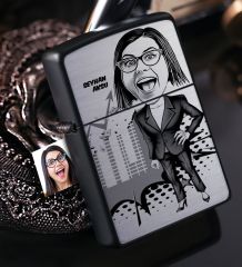 Kişiye Özel Bayan CEO Karikatürlü Benzinli Siyah Metal Çakmak - 2