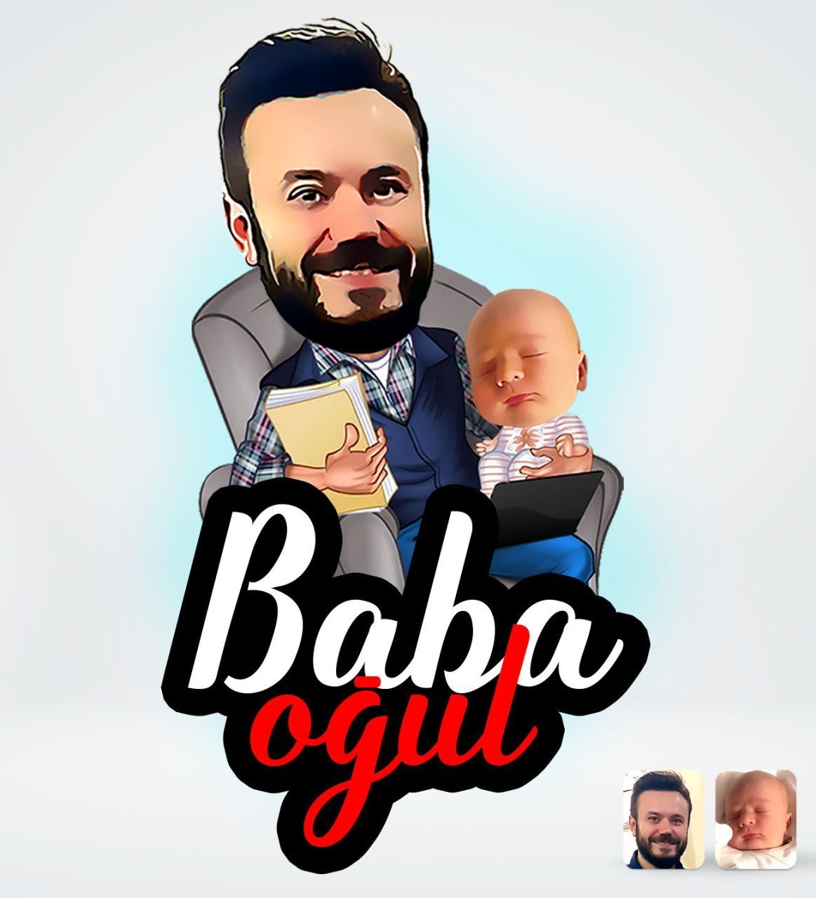Kişiye Özel Baba Oğul Tasarımlı Dijital Karikatür-4