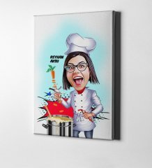Kişiye Özel Bayan Chef Karikatür Kanvas Tablo (50 x 70 cm.) 1