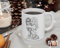 Kişiye Özel Karakalem Kız Kardeşler Karikatürlü Beyaz Kupa Bardak-10