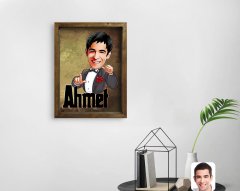 Kişiye Özel İsimli Karikatürlü Doğal Masif Ahşap Çerçeveli Tablo-2
