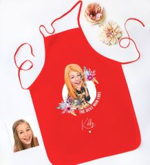 BK Gift Kişiye Özel Karikatürlü Anneler Günü Tasarımlı Kırmızı Mutfak Önlüğü, Aşçı Önlüğü, Şef Önlüğü, Anneye Hediye-3