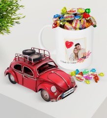 Kişiye Özel İsimli Fotoğraflı Plakalı Nostaljik Kırmızı Metal Vosvos ve Kupa Haribo Şeker Seti-29