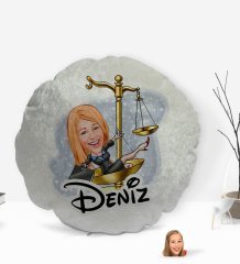 Kişiye Özel İsimli Kadın Avukat Karikatürlü Yuvarlak Dekoratif Kırlent Yastık-4