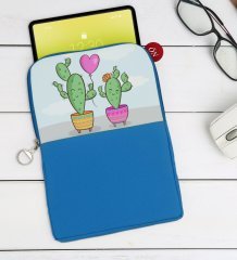 BK Gift Kaktüs Tasarımlı Taşınabilir Koruyucu Tablet Kılıfı & Organizer Çanta - Mavi-2