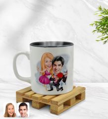 Kişiye Özel Sevgililer Karikatürlü İçi Siyah Renkli Kupa Bardak Model 9