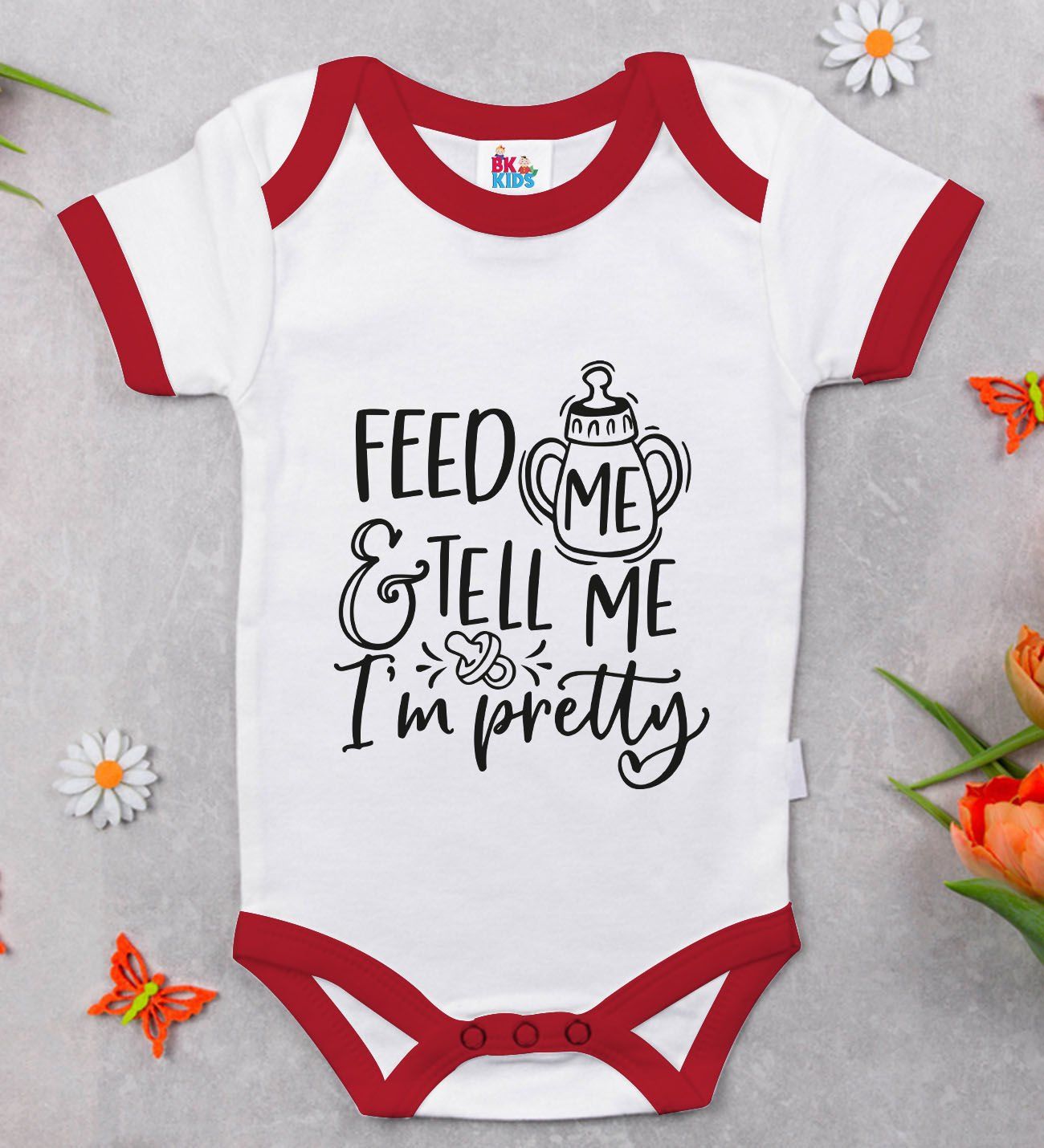 BK Kids Im Pretty Tasarımlı Kırmızı Bebek Body Zıbın-1