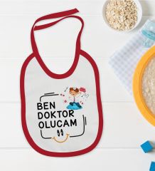 BK Kids Doktor Olucam Tasarımlı Kırmızı Bebek Mama Önlüğü-1