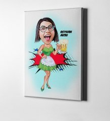 Kişiye Özel Bar Maid Karikatür Kanvas Tablo (50 x 70 cm.) 1