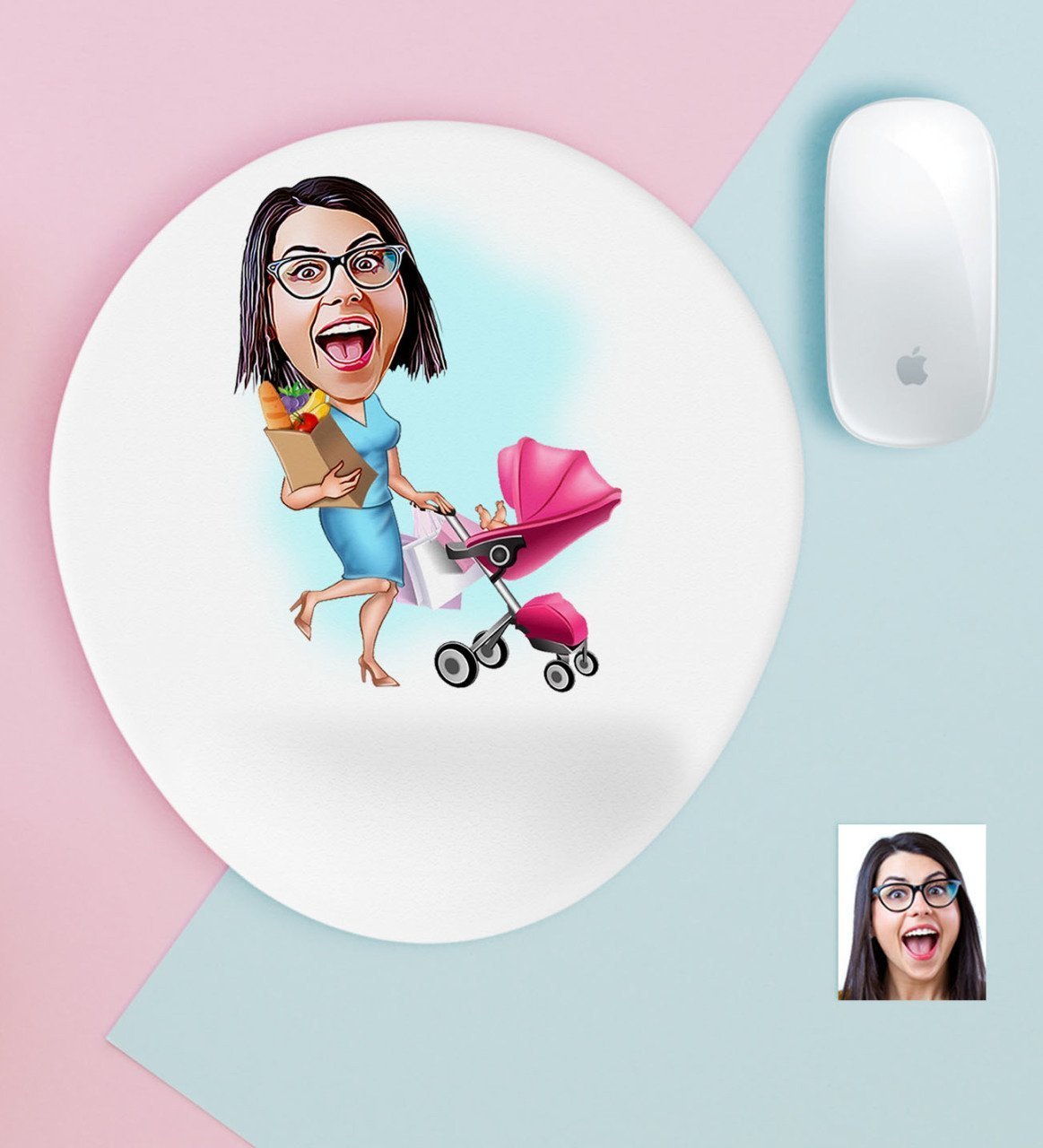 Kişiye Özel Ev Hanımı Karikatürlü Bilek Destekli Mouse Pad-1