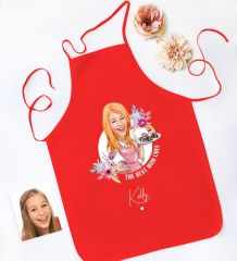 BK Gift Kişiye Özel Karikatürlü Anneler Günü Tasarımlı Kırmızı Mutfak Önlüğü, Aşçı Önlüğü, Şef Önlüğü, Anneye Hediye-2