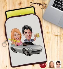 Kişiye Özel Sevgililer Karikatürlü Taşınabilir Koruyucu Tablet Kılıfı & Organizer Çanta - Bordo-53
