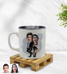 Kişiye Özel Sevgililer Karikatürlü İçi Siyah Renkli Kupa Bardak Model 6