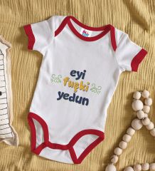 BK Kids Eyi Fuşki Yedin Tasarımlı Kırmızı Bebek Body Zıbın-1