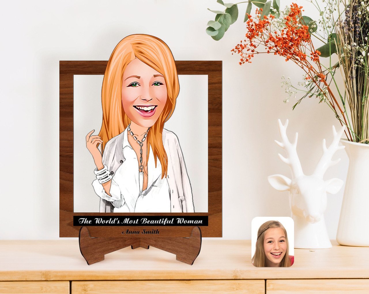 Personalized Women's Day The Most Beautiful Woman in the World with Cartoon Wooden Stand 3D Trinket-20