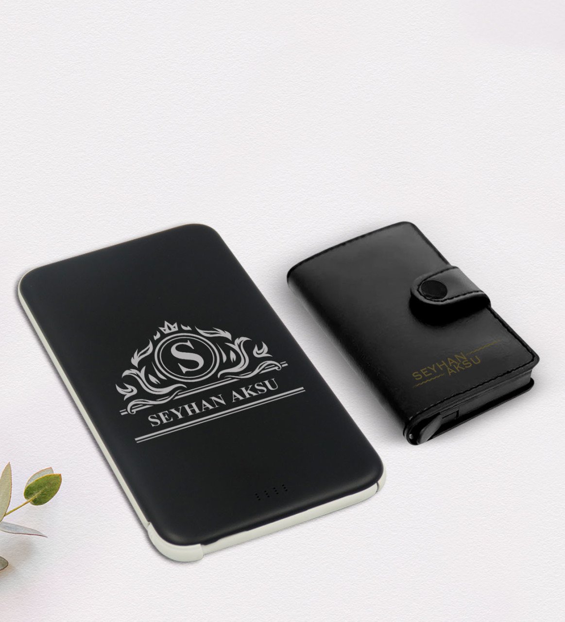 Kişiye Özel İsimli Mekanizmalı Cüzdan Kartlık ve 5.000 Mah Powerbank Hediye Seti-12