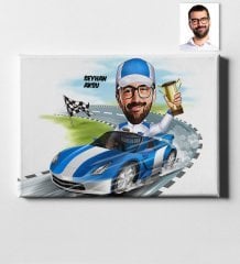 Kişiye Özel Bay Rallici Karikatür Kanvas Tablo (50 x 70 cm.) 1