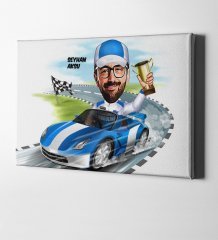 Kişiye Özel Bay Rallici Karikatür Kanvas Tablo (50 x 70 cm.) 1