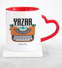 Kişiye Özel Mesleki Yazar Kırmızı Kalpli Kupa Bardak - 2