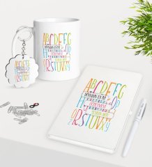 Kişiye Özel Dünyanın En İyi Öğretmeni Kupa Anahtarlık Beyaz Defter Kalem Hediye Seti-6