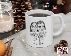 Kişiye Özel Karakalem Aşçı Çift Karikatürlü Beyaz Kupa Bardak-1