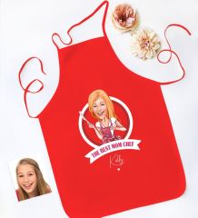 BK Gift Kişiye Özel Karikatürlü Anneler Günü Tasarımlı Kırmızı Mutfak Önlüğü, Aşçı Önlüğü, Şef Önlüğü, Anneye Hediye-1