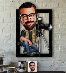 Kişiye Özel Bay Profesyonel Fotoğrafçı Karikatürlü 3D Ahşap Tablo-1