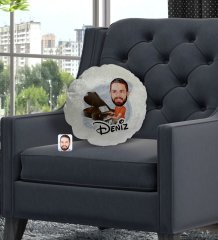 Kişiye Özel İsimli Erkek Piyanist Karikatürlü Yuvarlak Dekoratif Kırlent Yastık-1