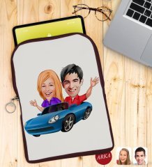 Kişiye Özel Sevgililer Karikatürlü Taşınabilir Koruyucu Tablet Kılıfı & Organizer Çanta - Bordo-52