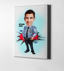 Kişiye Özel Bay Polis Karikatür Kanvas Tablo (50 x 70 cm.) 1