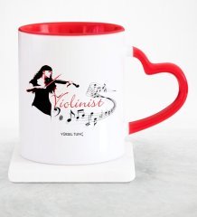 Kişiye Özel Mesleki Violinist Kırmızı Kalpli Kupa Bardak