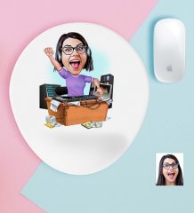 Kişiye Özel Bayan Radyocu Karikatürlü Bilek Destekli Mouse Pad
