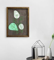 BK Home Minimal Çiçekler Tasarımlı Doğal Masif Ahşap Çerçeveli Tablo-1