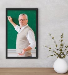 Kişiye Özel Erkek Öğretmen Fotoğraflı Dekoratif Ahşap Siyah Çerçeveli Tablo-1