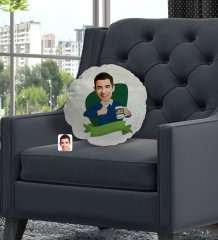 Kişiye Özel En İyi Öğretmen Karikatürlü Yuvarlak Dekoratif Kırlent Yastık-1