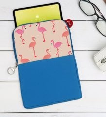 BK Gift Flamingolar Tasarımlı Taşınabilir Koruyucu Tablet Kılıfı & Organizer Çanta - Mavi-1