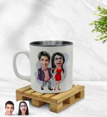 Kişiye Özel Sevgililer Karikatürlü İçi Siyah Renkli Kupa Bardak Model 4