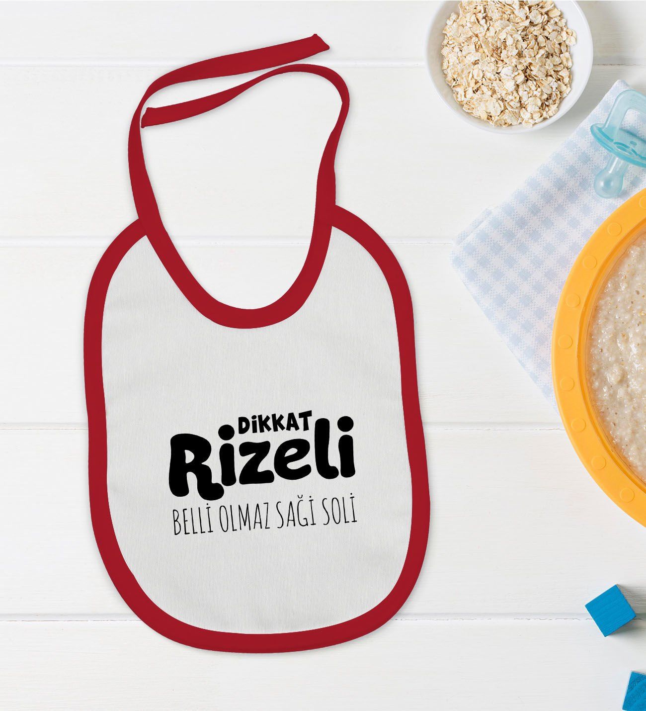 BK Kids Dikkat Rizeli Tasarımlı Kırmızı Bebek Mama Önlüğü-1