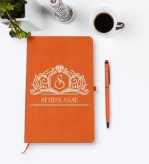 Kişiye Özel İsimli Turuncu Termo Deri Defter Kalem Seti Model 13