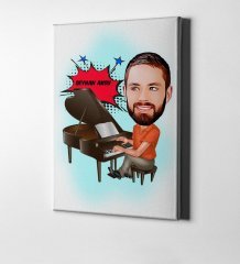 Kişiye Özel Bay Piyanist Karikatür Kanvas Tablo (50 x 70 cm.) 1
