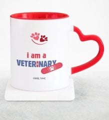 Kişiye Özel Mesleki Veteriner Hekim Kırmızı Kalpli Kupa Bardak