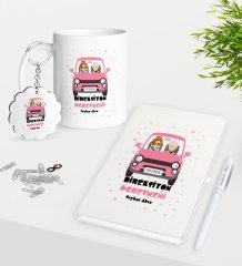 Kişiye Özel Direksiyon Öğretmeni Kupa Anahtarlık Beyaz Defter Kalem Hediye Seti